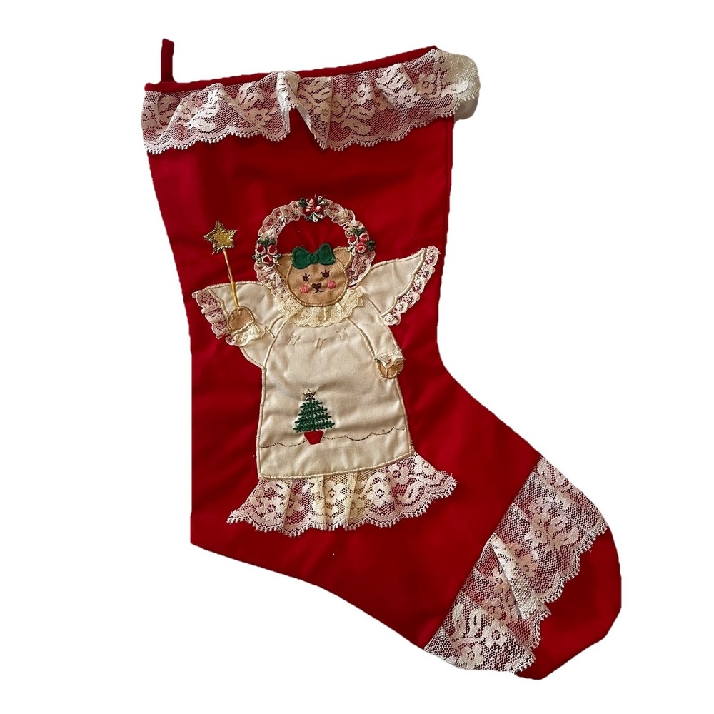 Vintage House Of Hatten Angel Bear Christmas Stocking Holiday‎ Collectable Decor